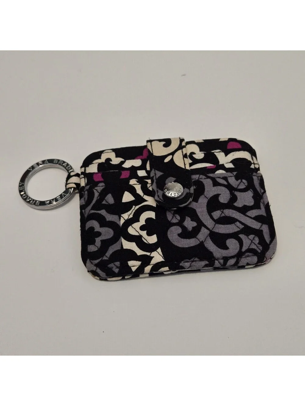 Vera Bradley Zip/Snap ID Case Canterbury Magenta Rare Discontinued Pattern - EUC